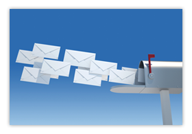 Mailbox with letters being delivered quickly